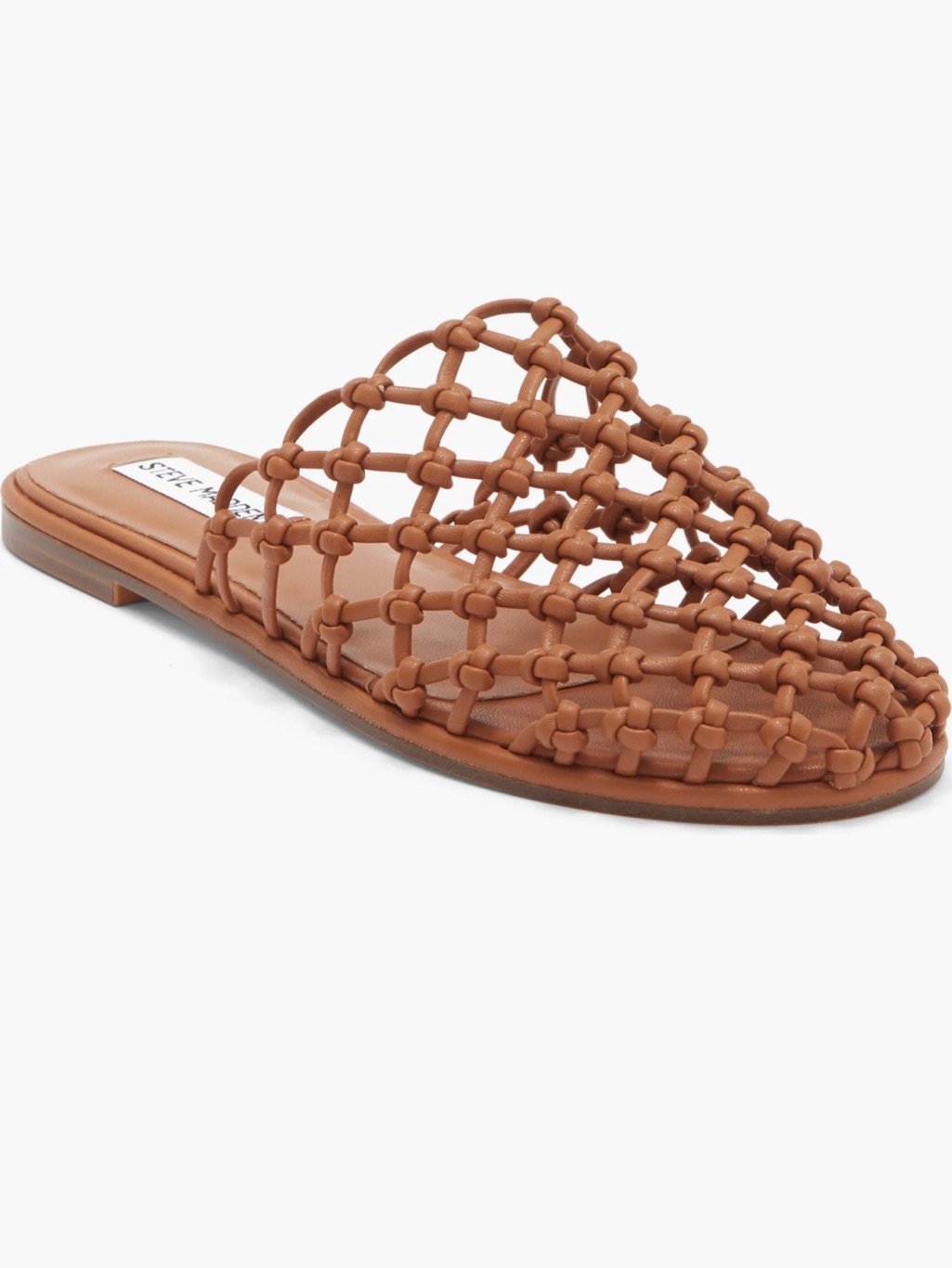 Steve Madden Maverik Braided Tan Open-Weave Slide Caged Sandals Flats New Nwt